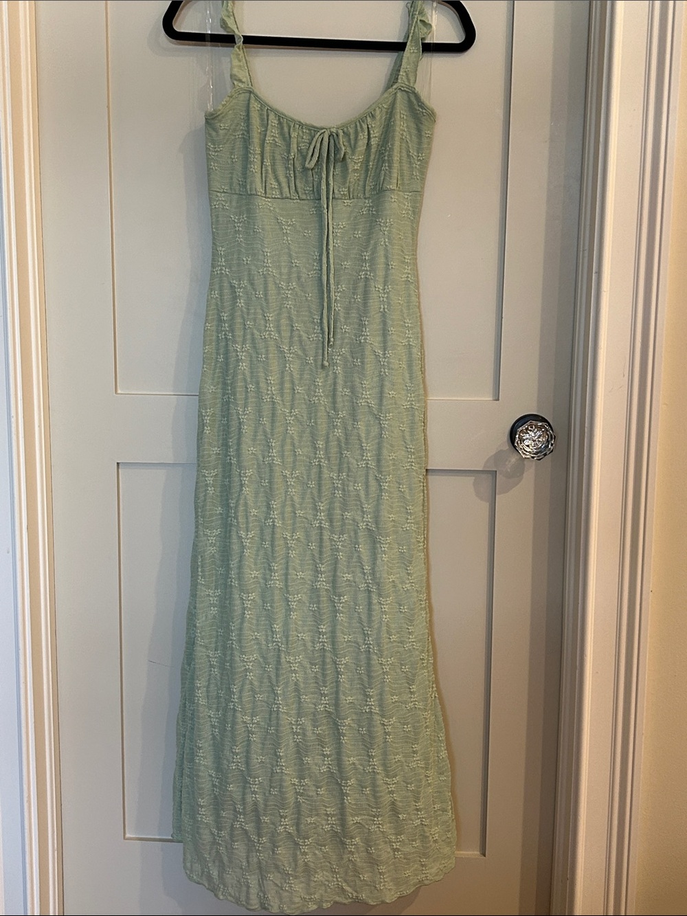 See You Monday Sage Green Textured Maxi Dress with Tie Front